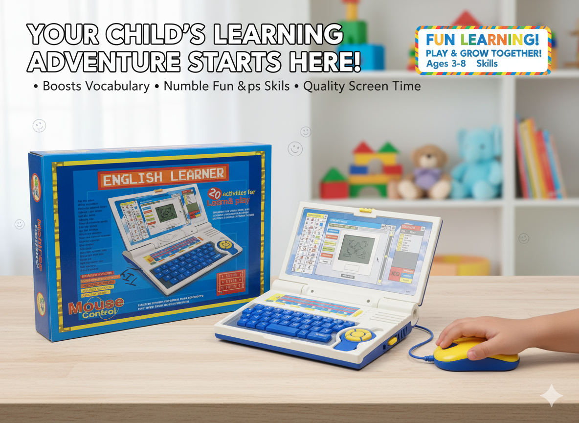 “English Learner Kids Laptop with Mouse Control – Fun Learning Toy”